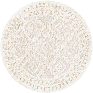 Ivory 4' 1 x 4' 1 Boho Round Area Rug 100% Polyester With Cotton Backing Geometric Modern Boho Bohemian Decor Carpet for Living Rooms Office Dining Kitchen Unique Interior Design for Sale at Rug Engine