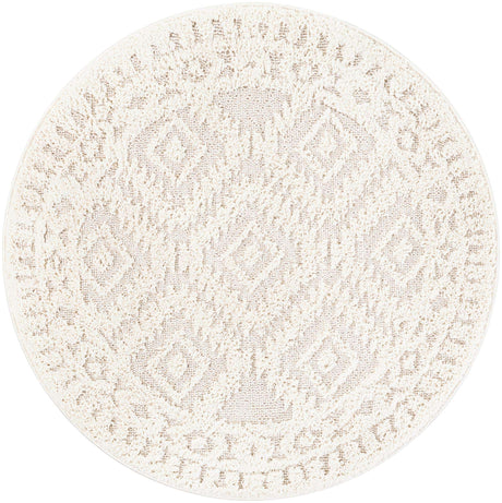 Ivory 4' 1 x 4' 1 Boho Round Area Rug 100% Polyester With Cotton Backing Geometric Modern Boho Bohemian Decor Carpet for Living Rooms Office Dining Kitchen Unique Interior Design for Sale at Rug Engine