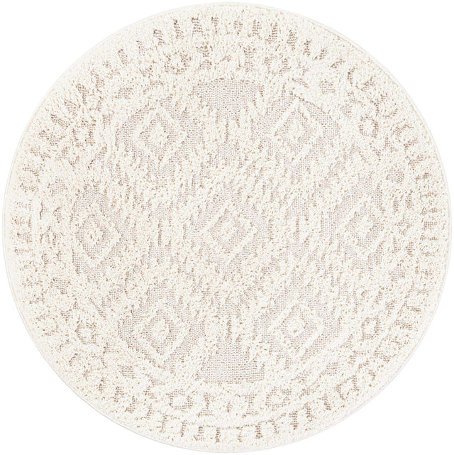 Ivory 4' 1 x 4' 1 Boho Round Area Rug 100% Polyester With Cotton Backing Geometric Modern Boho Bohemian Decor Carpet for Living Rooms Office Dining Kitchen Unique Interior Design for Sale at Rug Engine