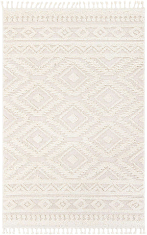 Ivory 6' 1 x 9' Boho Rectangle Area Rug 100% Polyester With Cotton Backing Geometric Modern Boho Bohemian Decor Carpet for Living Rooms Office Dining Kitchen Unique Interior Design for Sale at Rug Engine