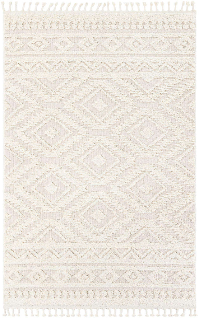 Ivory 6' 1 x 9' Boho Rectangle Area Rug 100% Polyester With Cotton Backing Geometric Modern Boho Bohemian Decor Carpet for Living Rooms Office Dining Kitchen Unique Interior Design for Sale at Rug Engine