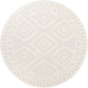 Ivory 10' x 10' Boho Round Area Rug 100% Polyester With Cotton Backing Geometric Modern Boho Bohemian Decor Carpet for Living Rooms Office Dining Kitchen Unique Interior Design for Sale at Rug Engine
