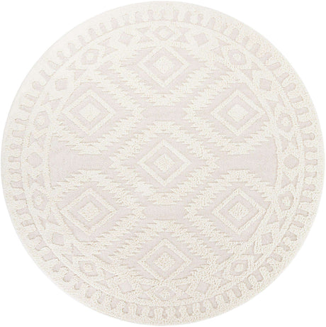 Ivory 10' x 10' Boho Round Area Rug 100% Polyester With Cotton Backing Geometric Modern Boho Bohemian Decor Carpet for Living Rooms Office Dining Kitchen Unique Interior Design for Sale at Rug Engine