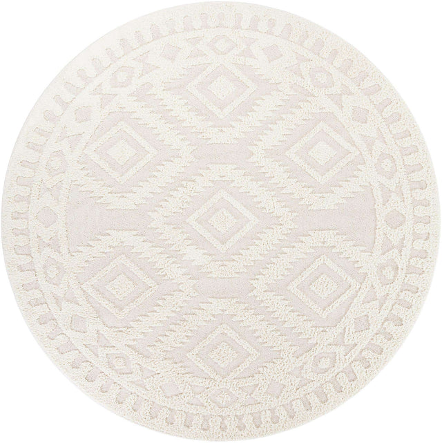 Ivory 10' x 10' Boho Round Area Rug 100% Polyester With Cotton Backing Geometric Modern Boho Bohemian Decor Carpet for Living Rooms Office Dining Kitchen Unique Interior Design for Sale at Rug Engine