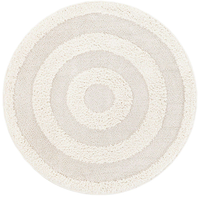 Ivory 4' 1 x 4' 1 Boho Round Area Rug 100% Polyester With Cotton Backing Geometric Modern Boho Bohemian Decor Carpet for Living Rooms Office Dining Kitchen Unique Interior Design for Sale at Rug Engine