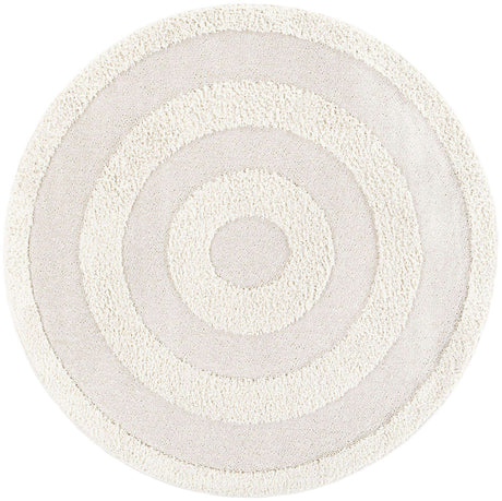 Ivory 6' 1 x 6' 1 Boho Round Area Rug 100% Polyester With Cotton Backing Geometric Modern Boho Bohemian Decor Carpet for Living Rooms Office Dining Kitchen Unique Interior Design for Sale at Rug Engine