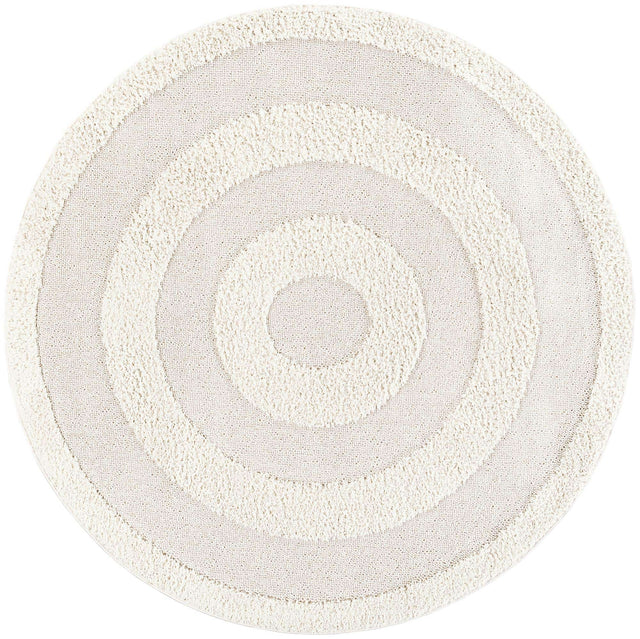 Ivory 6' 1 x 6' 1 Boho Round Area Rug 100% Polyester With Cotton Backing Geometric Modern Boho Bohemian Decor Carpet for Living Rooms Office Dining Kitchen Unique Interior Design for Sale at Rug Engine