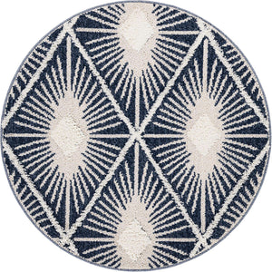 Blue 4' 1 x 4' 1 Boho Round Area Rug 100% Polyester With Cotton Backing Geometric Modern Boho Bohemian Decor Carpet for Living Rooms Office Dining Kitchen Unique Interior Design for Sale at Rug Engine