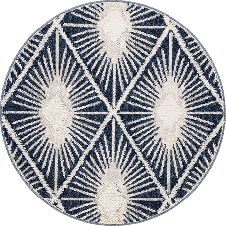 Blue 4' 1 x 4' 1 Boho Round Area Rug 100% Polyester With Cotton Backing Geometric Modern Boho Bohemian Decor Carpet for Living Rooms Office Dining Kitchen Unique Interior Design for Sale at Rug Engine