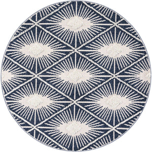 Blue 6' 1 x 6' 1 Boho Round Area Rug 100% Polyester With Cotton Backing Geometric Modern Boho Bohemian Decor Carpet for Living Rooms Office Dining Kitchen Unique Interior Design for Sale at Rug Engine