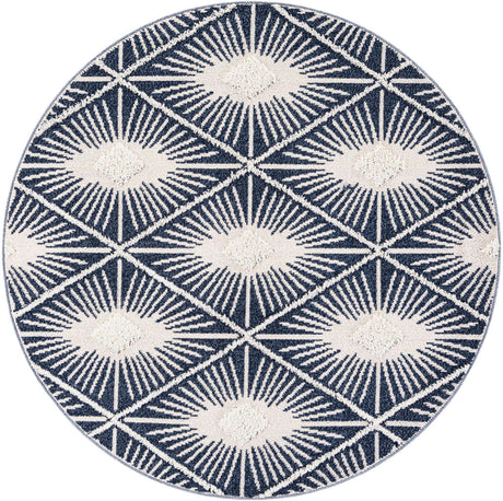 Blue 6' 1 x 6' 1 Boho Round Area Rug 100% Polyester With Cotton Backing Geometric Modern Boho Bohemian Decor Carpet for Living Rooms Office Dining Kitchen Unique Interior Design for Sale at Rug Engine