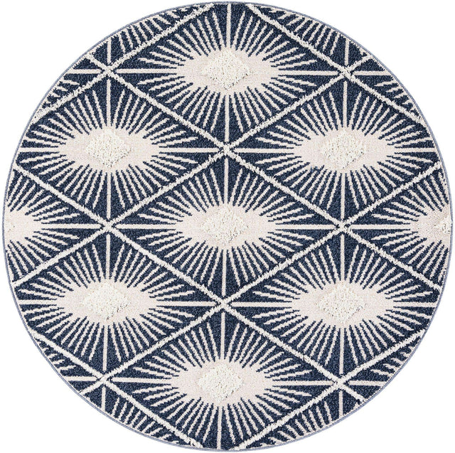 Blue 6' 1 x 6' 1 Boho Round Area Rug 100% Polyester With Cotton Backing Geometric Modern Boho Bohemian Decor Carpet for Living Rooms Office Dining Kitchen Unique Interior Design for Sale at Rug Engine