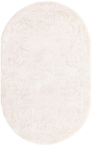 Ivory 3' 3 x 5' 3 Finsbury Oval Area Rug 60% Polypropylene & 40% Polyester Contemporary Carpet for Living Rooms, Dining, Offices for Sale at Rug Engine