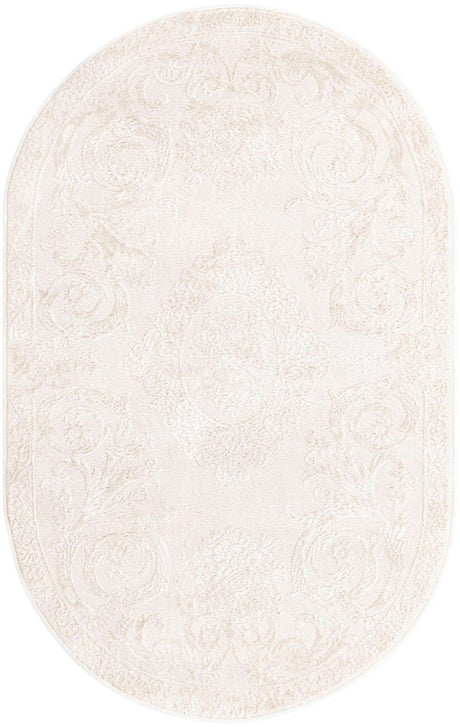 Ivory 3' 3 x 5' 3 Finsbury Oval Area Rug 60% Polypropylene & 40% Polyester Contemporary Carpet for Living Rooms, Dining, Offices for Sale at Rug Engine