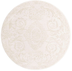 Ivory 5' 3 x 5' 3 Finsbury Round Area Rug 60% Polypropylene & 40% Polyester Contemporary Carpet for Living Rooms, Dining, Offices for Sale at Rug Engine