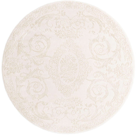 Ivory 5' 3 x 5' 3 Finsbury Round Area Rug 60% Polypropylene & 40% Polyester Contemporary Carpet for Living Rooms, Dining, Offices for Sale at Rug Engine
