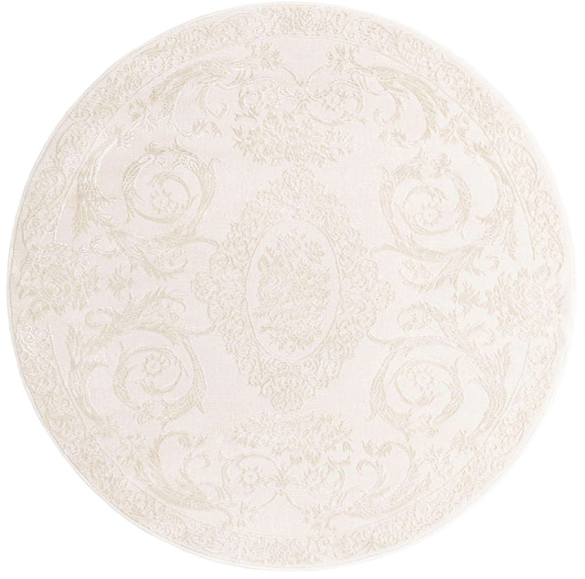 Ivory 5' 3 x 5' 3 Finsbury Round Area Rug 60% Polypropylene & 40% Polyester Contemporary Carpet for Living Rooms, Dining, Offices for Sale at Rug Engine