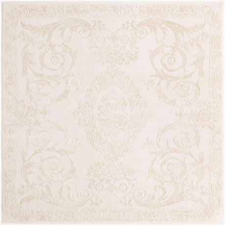 Ivory 5' 3 x 5' 3 Finsbury Square Area Rug 60% Polypropylene & 40% Polyester Contemporary Carpet for Living Rooms, Dining, Offices for Sale at Rug Engine