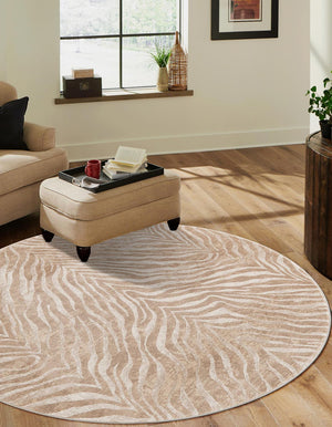 Ivory Beige 7' 10 x 7' 10 Finsbury Round Area Rug 60% Polypropylene & 40% Polyester Contemporary Carpet for Living Rooms, Dining, Offices for Sale at Rug Engine