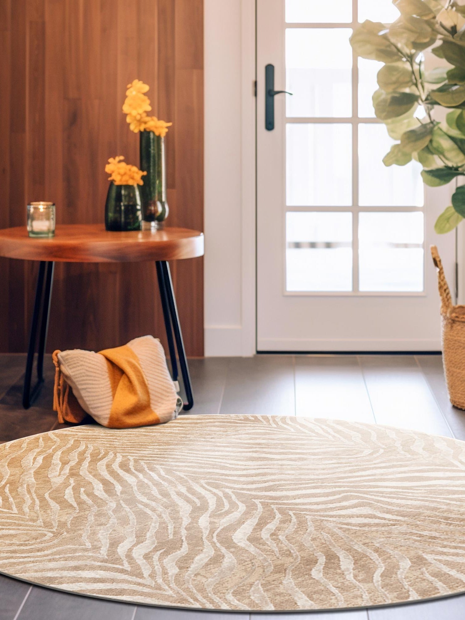 Ivory Beige 10' x 10' Finsbury Round Area Rug 60% Polypropylene & 40% Polyester Contemporary Carpet for Living Rooms, Dining, Offices for Sale at Rug Engine