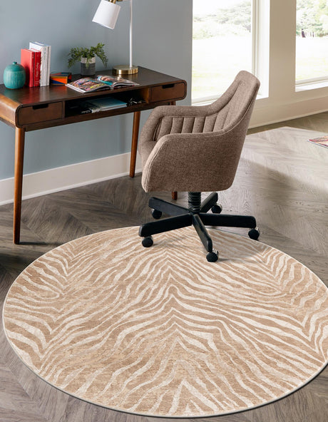 Ivory Beige 7' 10 x 7' 10 Finsbury Round Area Rug 60% Polypropylene & 40% Polyester Contemporary Carpet for Living Rooms, Dining, Offices for Sale at Rug Engine