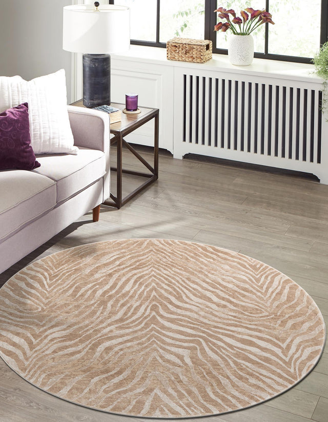 Ivory Beige 7' 10 x 7' 10 Finsbury Round Area Rug 60% Polypropylene & 40% Polyester Contemporary Carpet for Living Rooms, Dining, Offices for Sale at Rug Engine