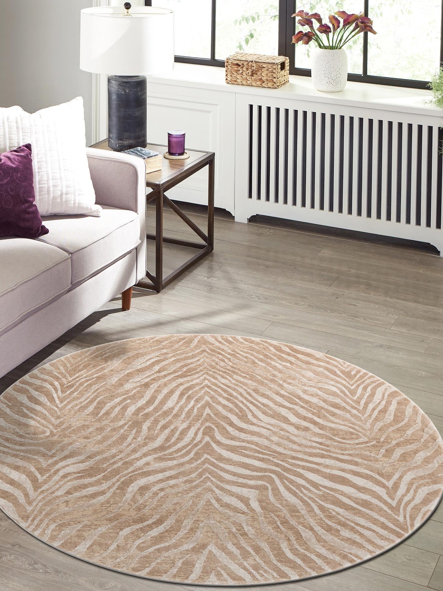 Ivory Beige 10' x 10' Finsbury Round Area Rug 60% Polypropylene & 40% Polyester Contemporary Carpet for Living Rooms, Dining, Offices for Sale at Rug Engine