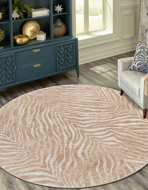Ivory Beige 5' 3 x 5' 3 Finsbury Round Area Rug 60% Polypropylene & 40% Polyester Contemporary Carpet for Living Rooms, Dining, Offices for Sale at Rug Engine