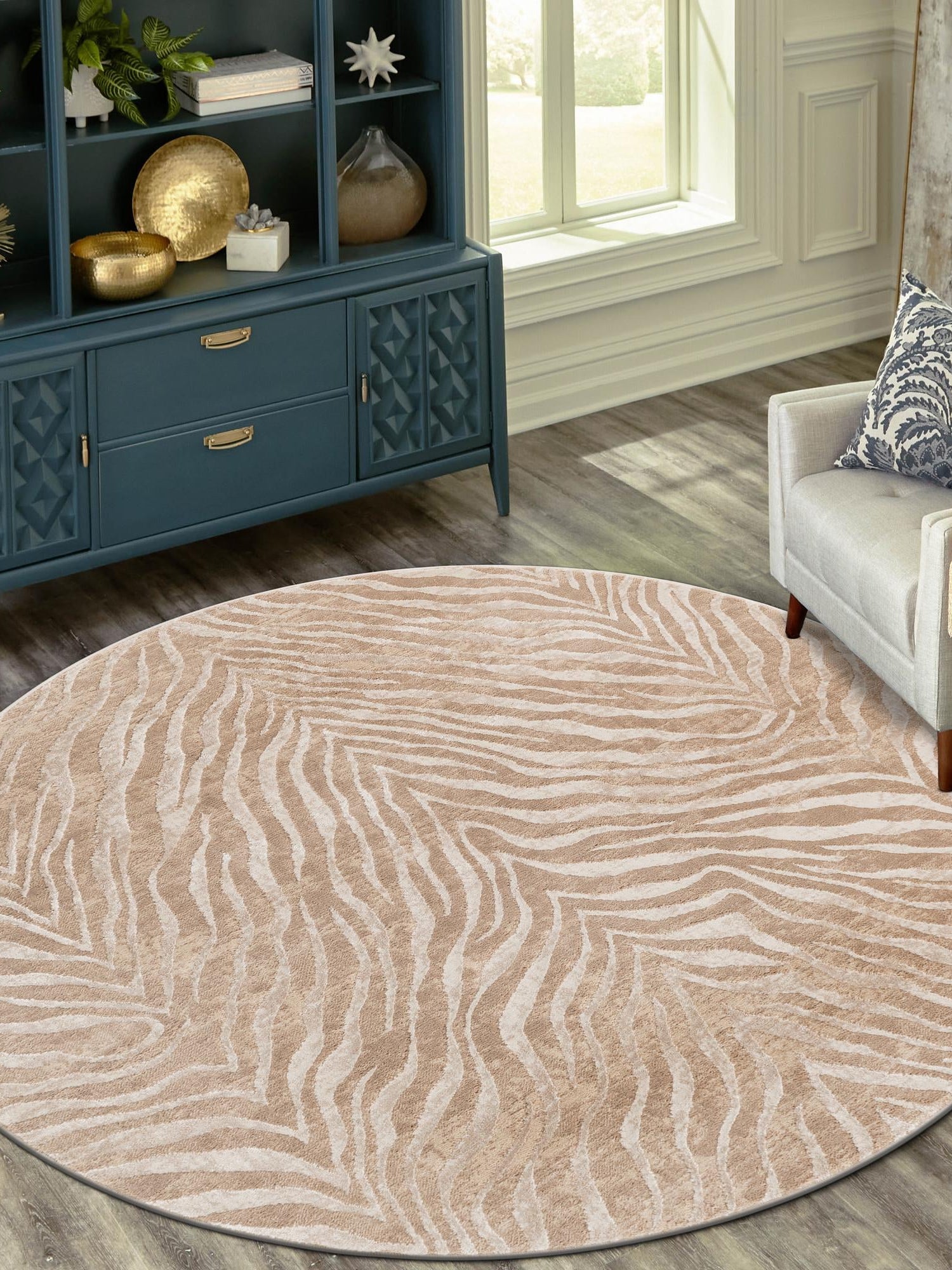 Ivory Beige 10' x 10' Finsbury Round Area Rug 60% Polypropylene & 40% Polyester Contemporary Carpet for Living Rooms, Dining, Offices for Sale at Rug Engine