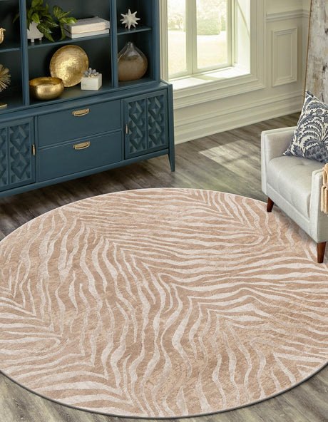 Ivory Beige 7' 10 x 7' 10 Finsbury Round Area Rug 60% Polypropylene & 40% Polyester Contemporary Carpet for Living Rooms, Dining, Offices for Sale at Rug Engine