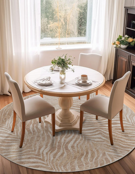 Ivory Beige 7' 10 x 7' 10 Finsbury Round Area Rug 60% Polypropylene & 40% Polyester Contemporary Carpet for Living Rooms, Dining, Offices for Sale at Rug Engine