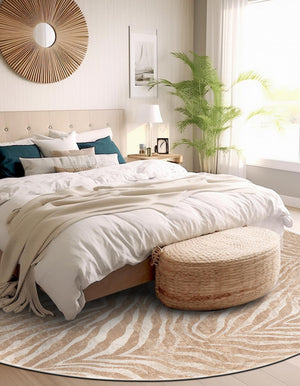 Ivory Beige 5' 3 x 5' 3 Finsbury Round Area Rug 60% Polypropylene & 40% Polyester Contemporary Carpet for Living Rooms, Dining, Offices for Sale at Rug Engine