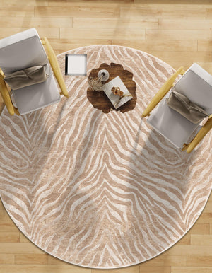 Ivory Beige 5' 3 x 5' 3 Finsbury Round Area Rug 60% Polypropylene & 40% Polyester Contemporary Carpet for Living Rooms, Dining, Offices for Sale at Rug Engine