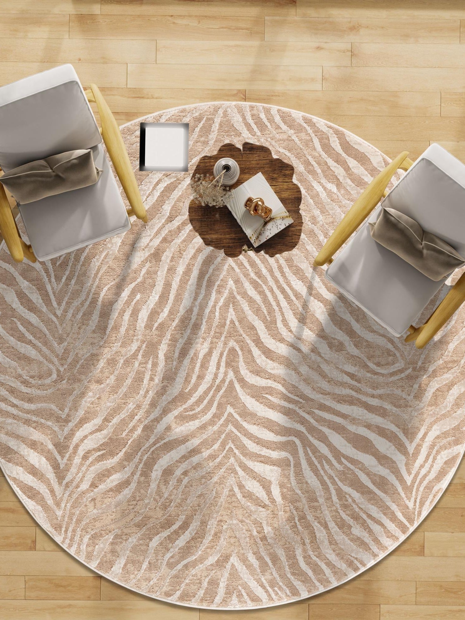 Ivory Beige 7' 10 x 7' 10 Finsbury Round Area Rug 60% Polypropylene & 40% Polyester Contemporary Carpet for Living Rooms, Dining, Offices for Sale at Rug Engine