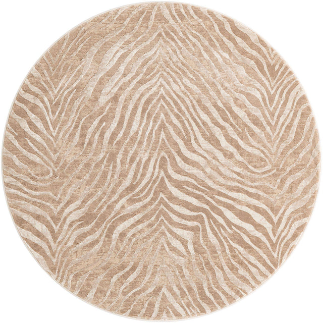Ivory Beige 5' 3 x 5' 3 Finsbury Round Area Rug 60% Polypropylene & 40% Polyester Contemporary Carpet for Living Rooms, Dining, Offices for Sale at Rug Engine