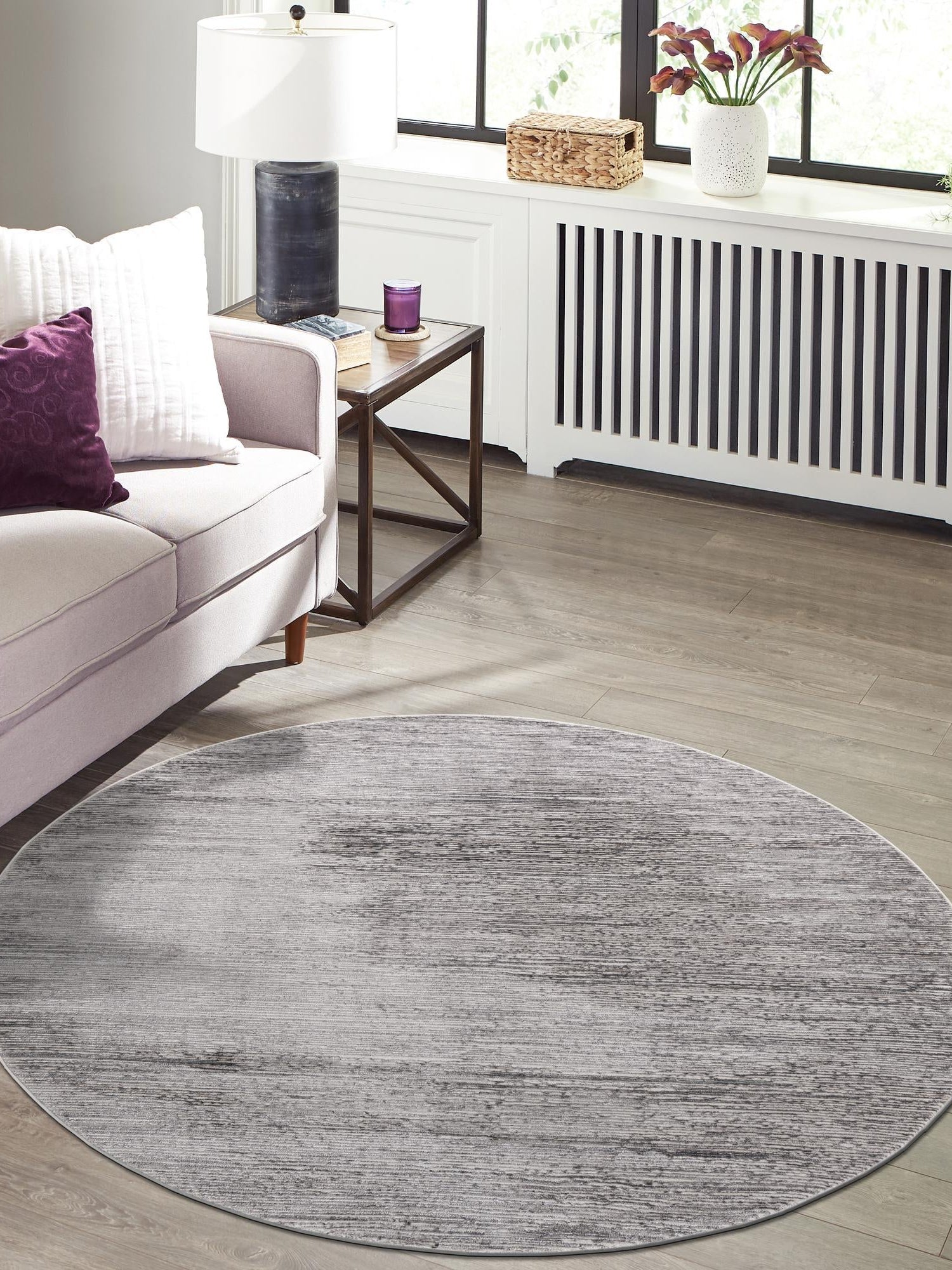 Gray 10' x 10' Finsbury Round Area Rug 60% Polypropylene & 40% Polyester Contemporary Carpet for Living Rooms, Dining, Offices for Sale at Rug Engine