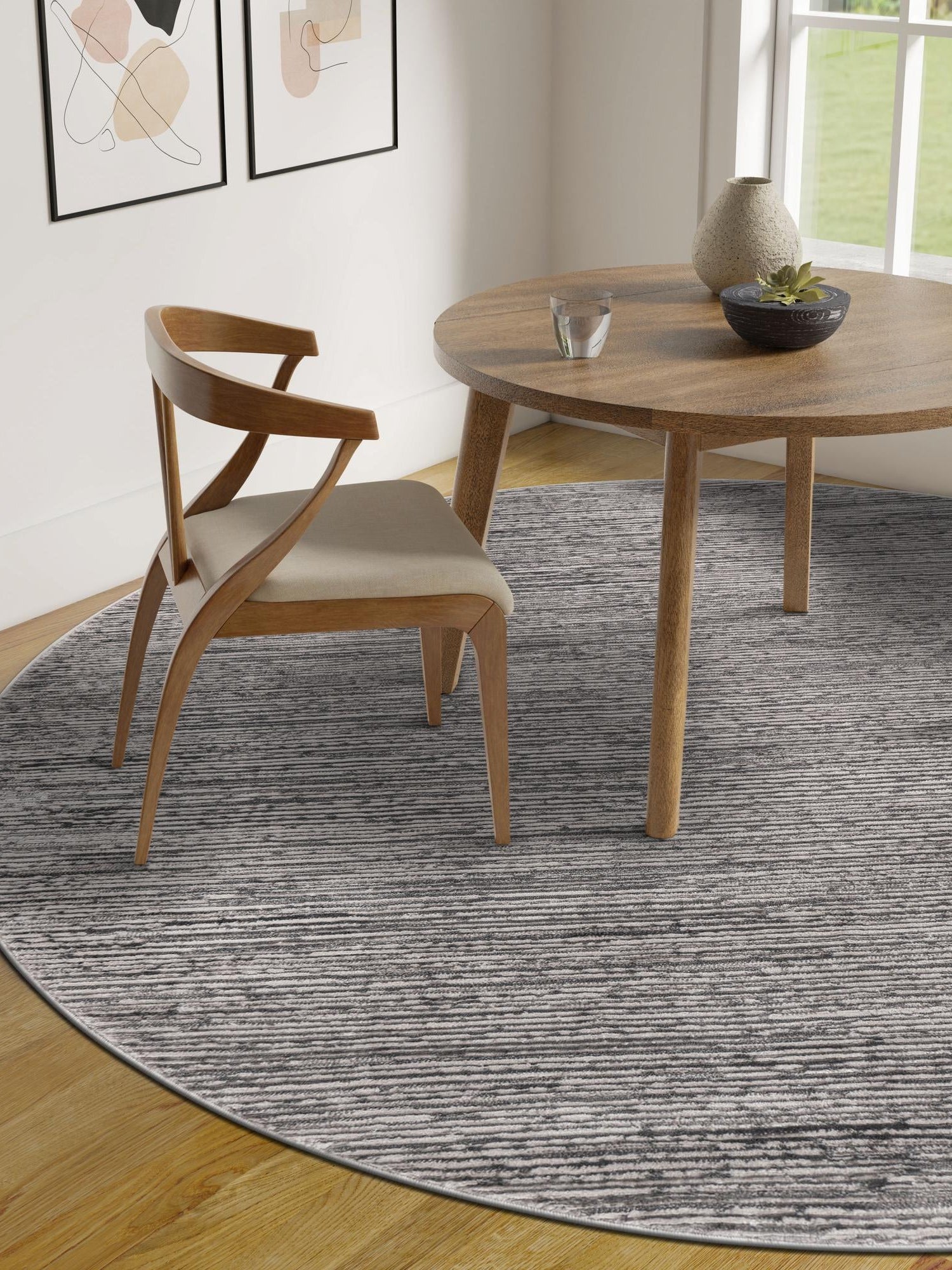 Gray 10' x 10' Finsbury Round Area Rug 60% Polypropylene & 40% Polyester Contemporary Carpet for Living Rooms, Dining, Offices for Sale at Rug Engine