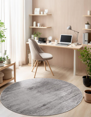Gray 5' 3 x 5' 3 Finsbury Round Area Rug 60% Polypropylene & 40% Polyester Contemporary Carpet for Living Rooms, Dining, Offices for Sale at Rug Engine