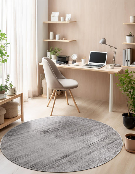 Gray 7' 10 x 7' 10 Finsbury Round Area Rug 60% Polypropylene & 40% Polyester Contemporary Carpet for Living Rooms, Dining, Offices for Sale at Rug Engine