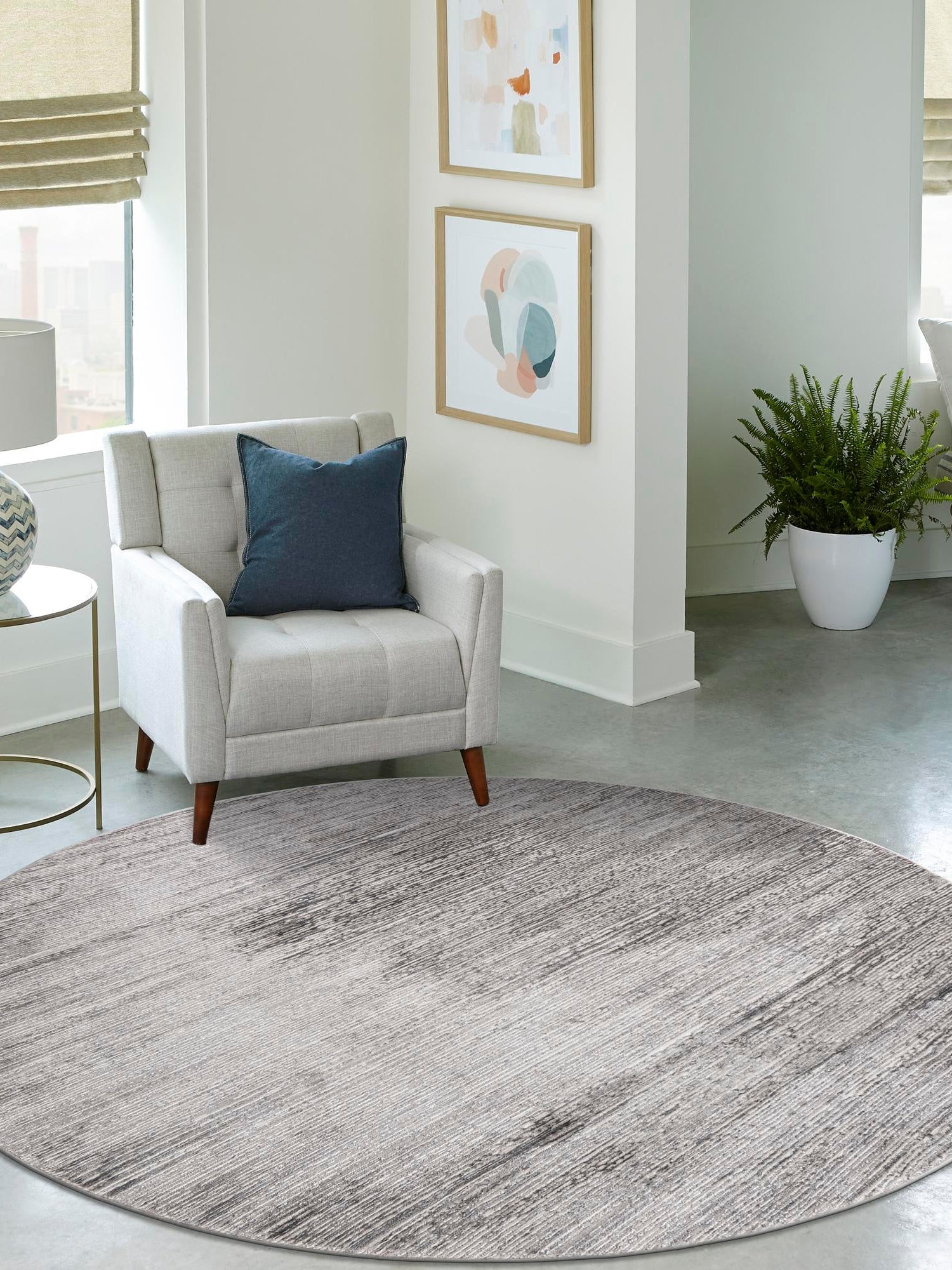 Gray 5' 3 x 5' 3 Finsbury Round Area Rug 60% Polypropylene & 40% Polyester Contemporary Carpet for Living Rooms, Dining, Offices for Sale at Rug Engine