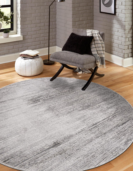 Gray 6' 1 x 6' 1 Finsbury Round Area Rug 60% Polypropylene & 40% Polyester Contemporary Carpet for Living Rooms, Dining, Offices for Sale at Rug Engine