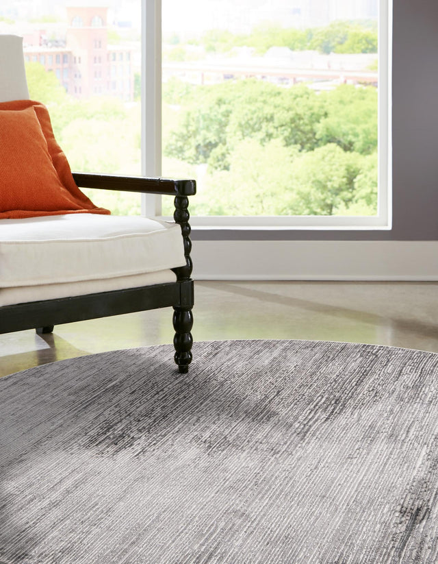 Gray 6' 1 x 6' 1 Finsbury Round Area Rug 60% Polypropylene & 40% Polyester Contemporary Carpet for Living Rooms, Dining, Offices for Sale at Rug Engine