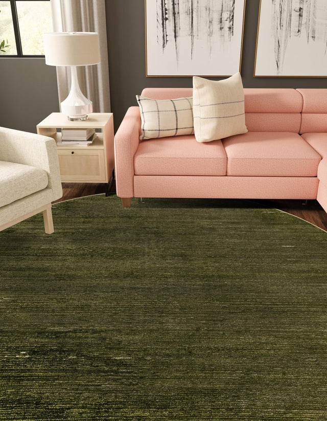 Green 5' 3 x 5' 3 Finsbury Round Area Rug 60% Polypropylene & 40% Polyester Contemporary Carpet for Living Rooms, Dining, Offices for Sale at Rug Engine