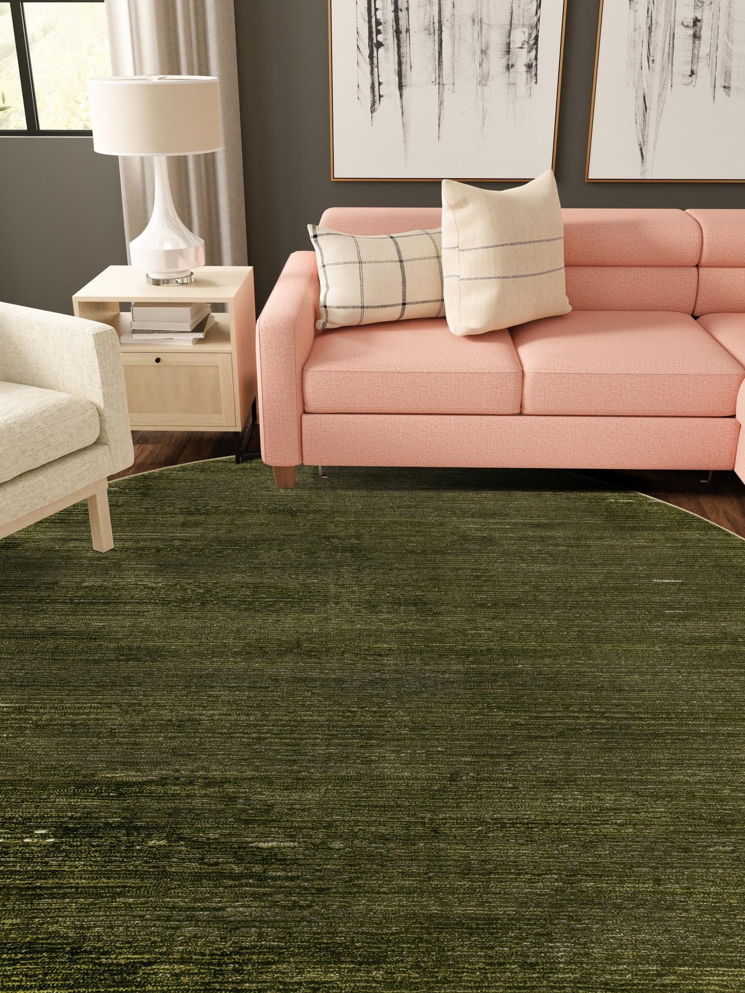 Green 10' x 10' Finsbury Round Area Rug 60% Polypropylene & 40% Polyester Contemporary Carpet for Living Rooms, Dining, Offices for Sale at Rug Engine