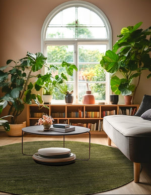 Green 5' 3 x 5' 3 Finsbury Round Area Rug 60% Polypropylene & 40% Polyester Contemporary Carpet for Living Rooms, Dining, Offices for Sale at Rug Engine