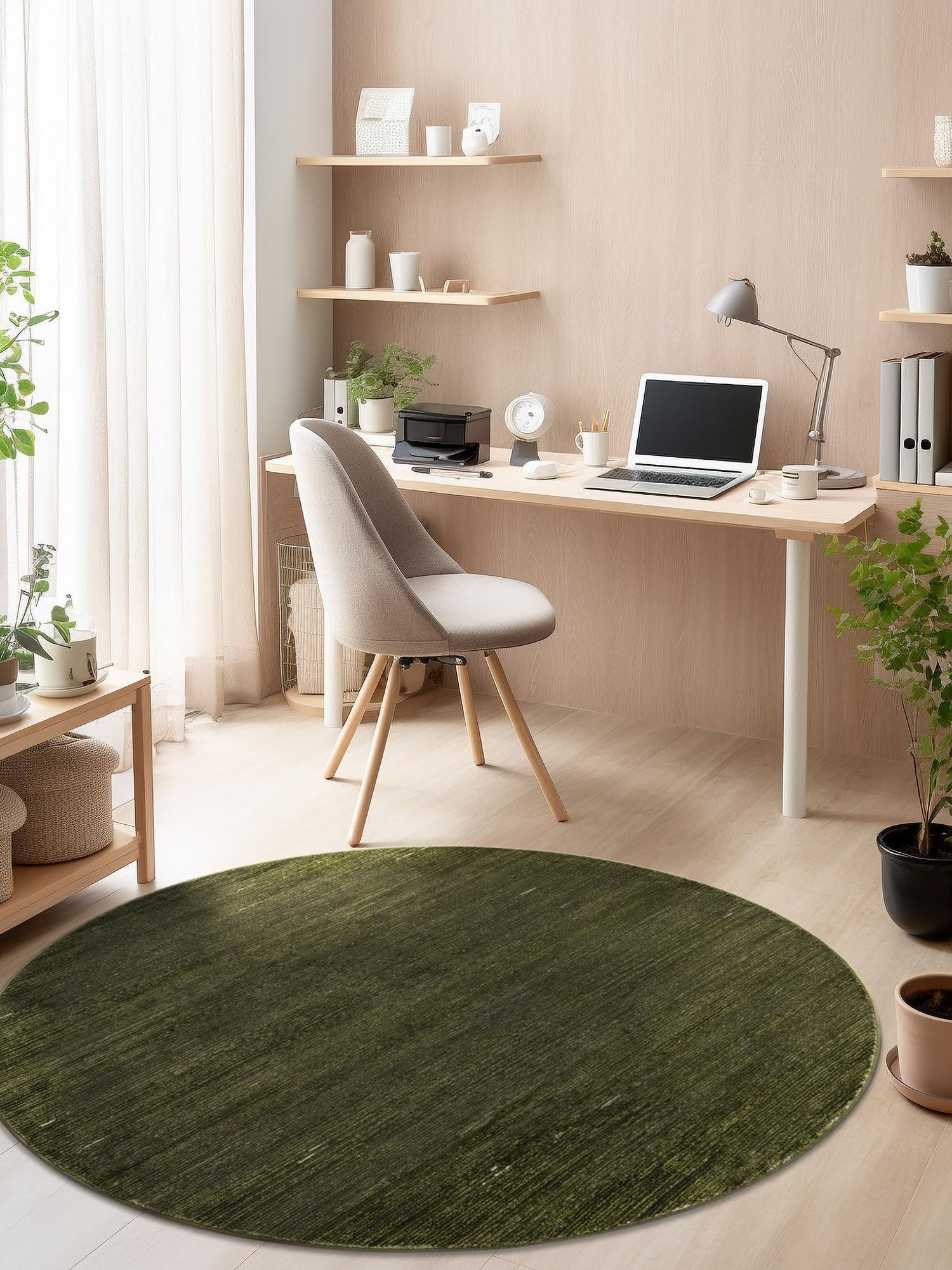 Green 6' 1 x 6' 1 Finsbury Round Area Rug 60% Polypropylene & 40% Polyester Contemporary Carpet for Living Rooms, Dining, Offices for Sale at Rug Engine