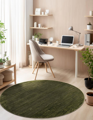 Green 6' 1 x 6' 1 Finsbury Round Area Rug 60% Polypropylene & 40% Polyester Contemporary Carpet for Living Rooms, Dining, Offices for Sale at Rug Engine