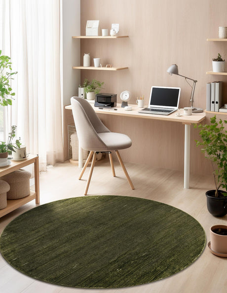 Green 10' x 10' Finsbury Round Area Rug 60% Polypropylene & 40% Polyester Contemporary Carpet for Living Rooms, Dining, Offices for Sale at Rug Engine