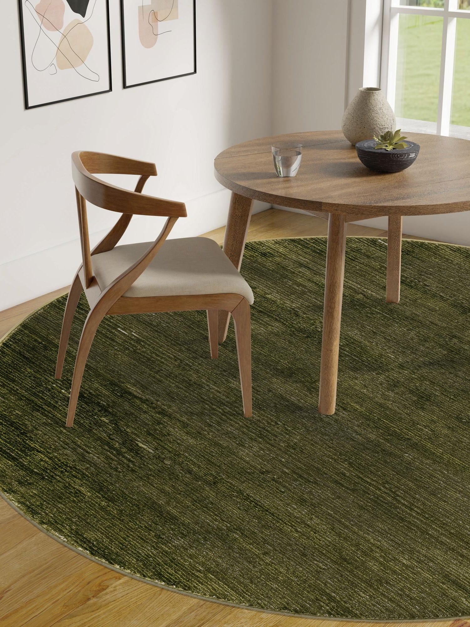 Green 10' x 10' Finsbury Round Area Rug 60% Polypropylene & 40% Polyester Contemporary Carpet for Living Rooms, Dining, Offices for Sale at Rug Engine
