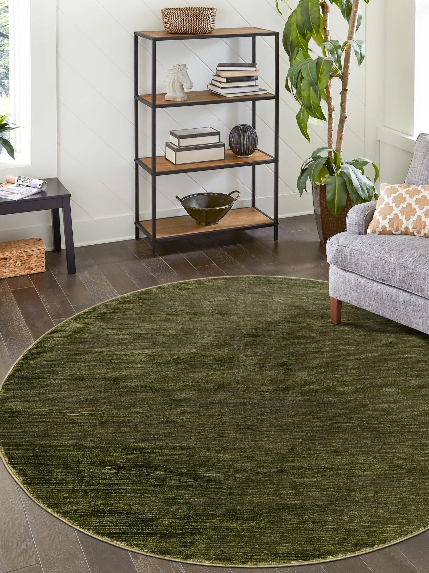 Green 7' 10 x 7' 10 Finsbury Round Area Rug 60% Polypropylene & 40% Polyester Contemporary Carpet for Living Rooms, Dining, Offices for Sale at Rug Engine
